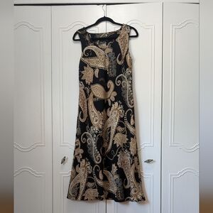 Studio I Women's Black and Tan A-line Midi Dress Slevess Size 10